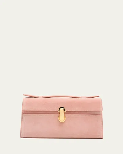 Savette The Symmetry Pouchette Suede Top-handle Bag In Pink
