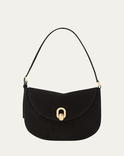 Savette The Tondo Suede Hobo Bag In Black