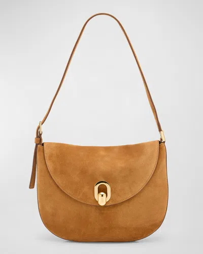 Savette The Tondo Suede Hobo Bag In Saddle