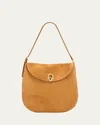 Savette Tondo Large Suede Hobo Bag In Saddle