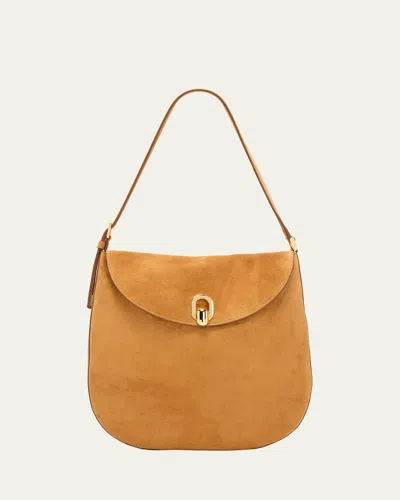 Savette Tondo Large Suede Hobo Bag In Saddle