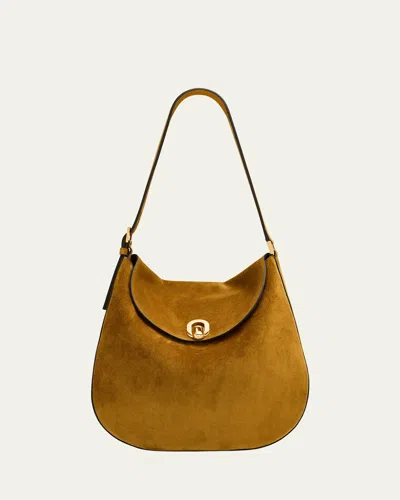 Savette Tondo Large Suede Hobo Bag In Sepia 212