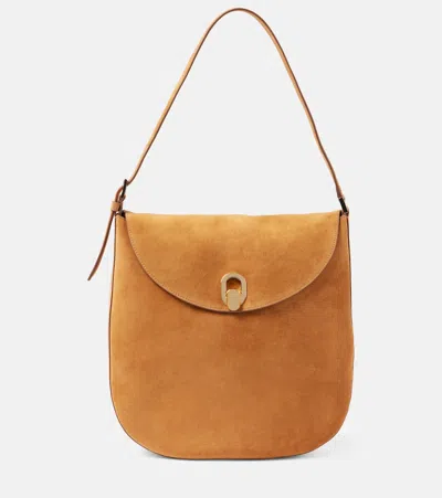 Savette Tondo Large Suede Shoulder Bag In Brown