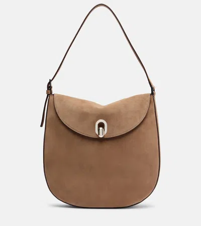Savette Tondo Large Suede Shoulder Bag In Sand