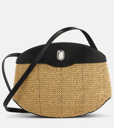 Savette Tondo Leather-trimmed Raffia Crossbody Bag In Brown