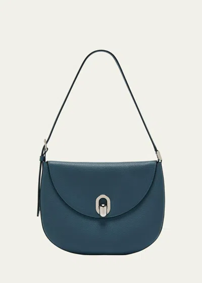 Savette Tondo Small Grain Leather Hobo Bag In Ocean