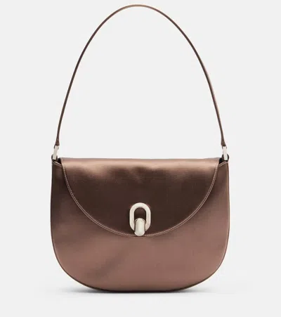 Savette Tondo Small Satin Shoulder Bag In Brown