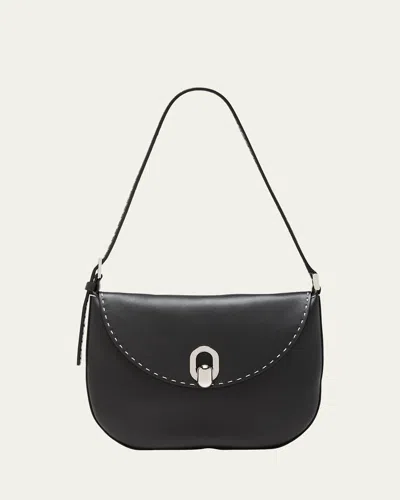 Savette Tondo Small Stitched Leather Hobo Bag In Black