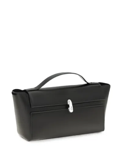 Savette Trapeze Leather Tote Bag In Black