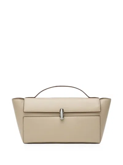 Savette Symmetry Trapeze Pouch In Ivory Leather In Neutral