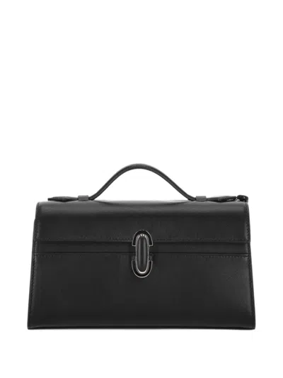 Savette Turn-lock Leather Tote Bag In Black