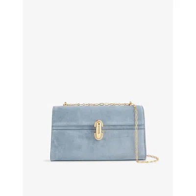 Savette Womens Denim Chain Symmetry Pochette Suede Shoulder Bag In Blue