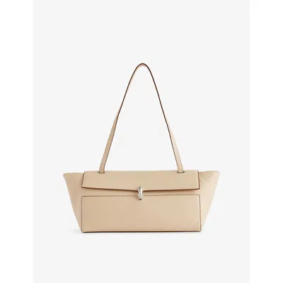 Savette Womens Bone Symmetry Trapeze Leather Shoulder Bag In Brown
