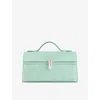 Savette Womens Jade Slim Symmetry Pochette Suede Top-handle Bag In Green