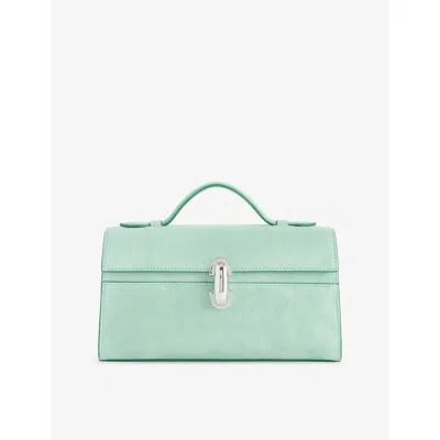Savette Womens Jade Slim Symmetry Pochette Suede Top-handle Bag In Green