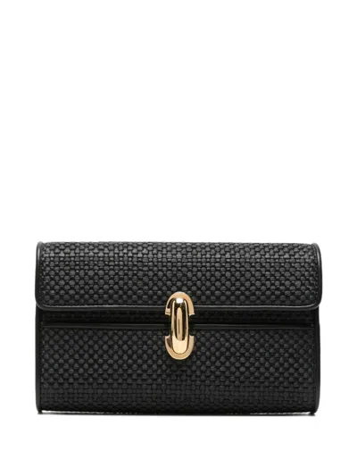 Savette Woven Leather-trim Shoulder Bag In Black