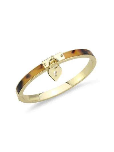 Saviene Women's 14k Goldplated, Faux Tortoise Sheel & Cubix Zirconia Padlock Heart Bracelet In Brass