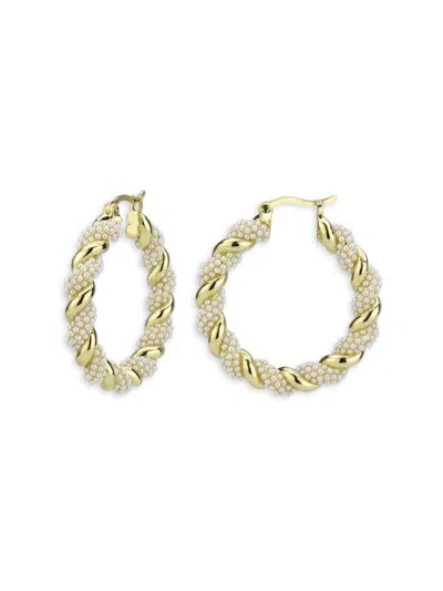 Saviene Women's 18k Goldplated & Simulated Pearl Twist Hoop Earrings In Brass