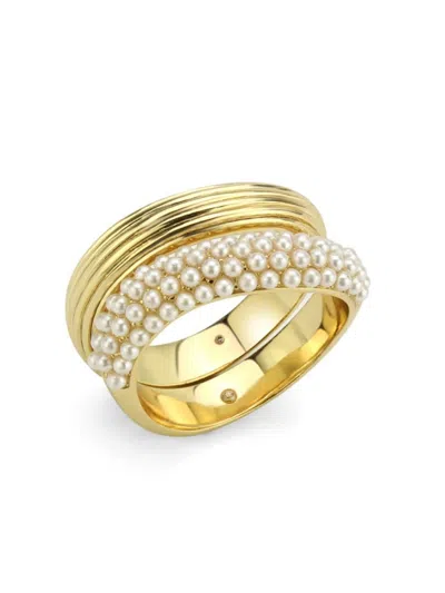 Saviene Women's Goldplated Faux Pearl & Cubic Zirconia Ring In Brass