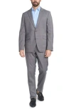 Savile Row Co Gray Windowpane Plaid Print Trim-fit Suit In Grey