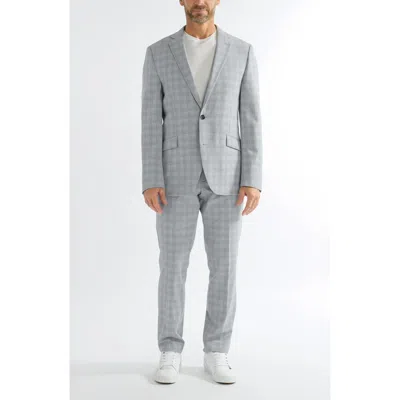 Savile Row Co Hoxton Light Blue Grey Plaid Stretch Suit