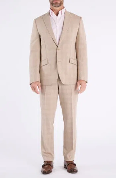 Savile Row Co Hoxton Tan Plaid Stretch Suit In Brown
