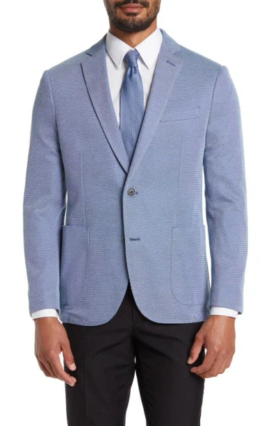 Savile Row Co Slim Knit Blazer In Blue