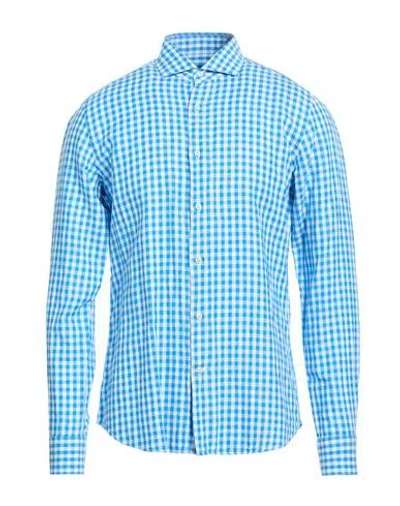 Savile Row Man Shirt Azure Size 17 ½ Cotton, Linen In Blue