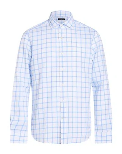 Savile Row Man Shirt Azure Size 17 Cotton, Linen In Blue
