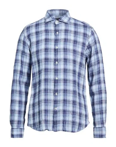 Savile Row Man Shirt Blue Size 17 Linen In Multi