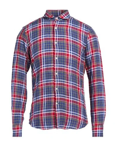 Savile Row Man Shirt Red Size 17 ½ Linen In Blue