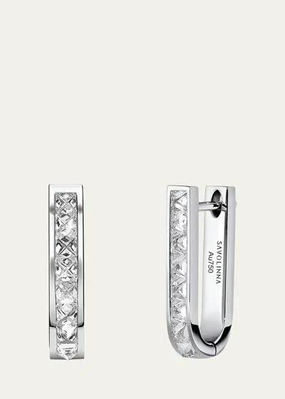 Savolinna Be Spiked Single Row Diamond Huggie Hoop Earrings In 18-karat White Go