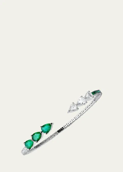 Savolinna Ferox Pear Diamond And Emerald Bracelet In Metallic