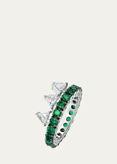 Savolinna Ferox Trinity Rose-cut Diamond And Emerald Band Ring In Green