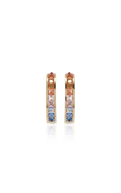 Savolinna Jewelry Be Spiked 18k Yellow Gold Rainbow Mini Hoop Earrings In Multi