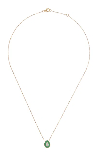 Savolinna Jewelry Lemonade Mini Enameled 18k Yellow Gold Diamond Necklace In Green