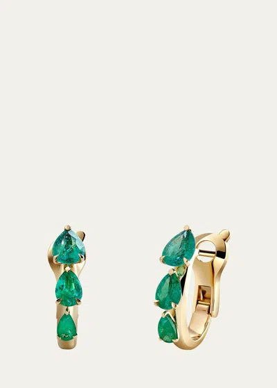 Savolinna Lemonade Triple Emerald Pear Huggie Hoop Earrings In Gold