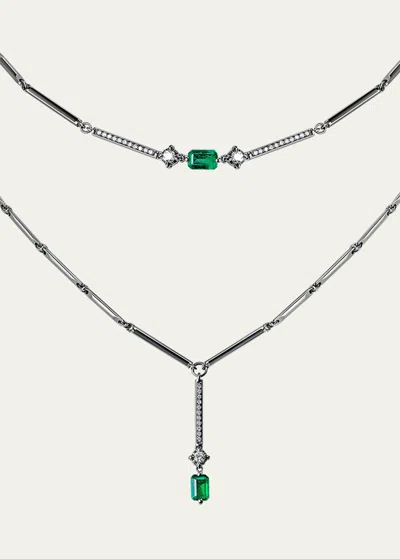 Savolinna Linette Emerald And Diamond Double Choker Necklace In Black