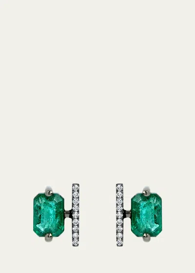 Savolinna Linette Emerald And Diamond Stud Earrings In 18-karat White Go