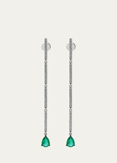 Savolinna Linette Long Earrings With Pear Shaped Emeralds In Metallic