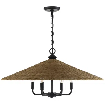 Savoy House Eman 30" Wide 6-light Matte Black Natural Rattan Pendant