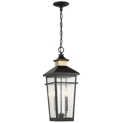 Savoy House Kingsley Outdoor Hanging Lantern In Matte Black With Warm Brass Accents