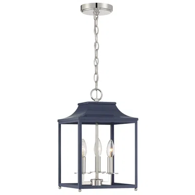 Savoy House Meridian 10" Wide Navy Blue & Polished Nickel 3-light In Black
