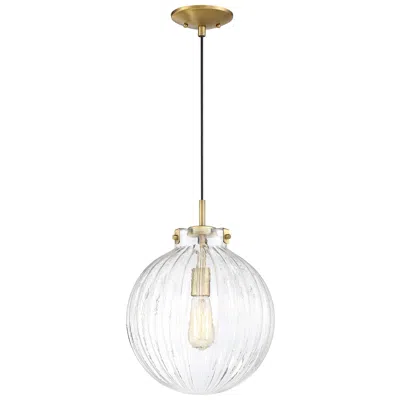 Savoy House Meridian 12"w Brass Ribbed Glass Mini Pendant