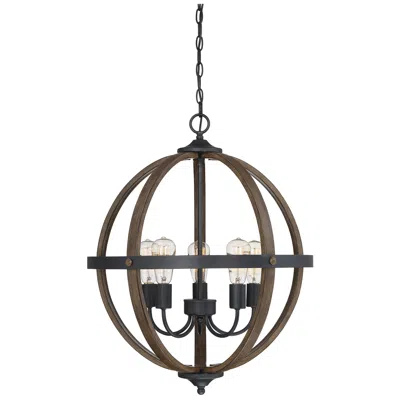 Savoy House Meridian 22"w Black And Wood 5-light Chandelier
