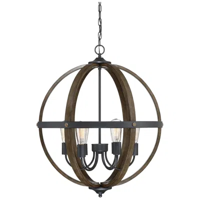 Savoy House Meridian 24" Wide Wood And Black 6-light Pendant