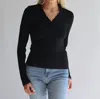 Savrae Lillian Long Sleeve Tee With Ruffle Neck In Black In Black
