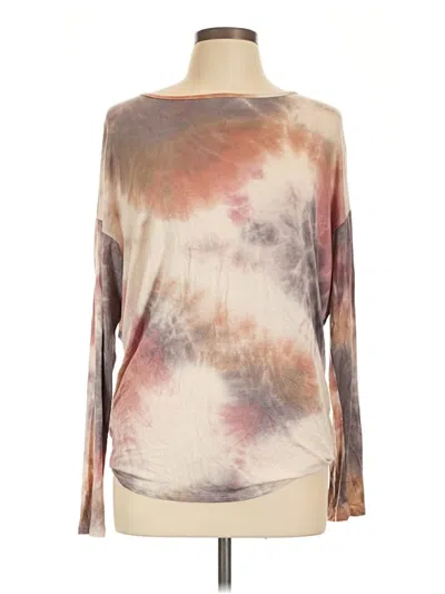 Pre-owned Savvi Long Sleeve Top Tan Tie-dye Pattern Boatneck Tops