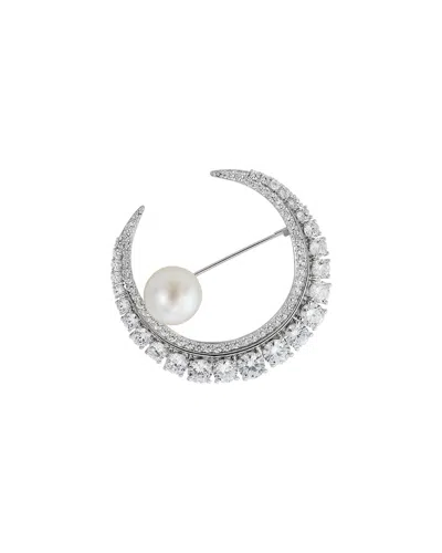 Savvy Cie 11.25mm Pearl Cz Pin Brooch In Metallic