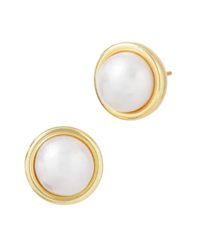 SAVVY CIE SAVVY CIE 14K OVER SILVER 10MM PEARL BUTTON STUDS